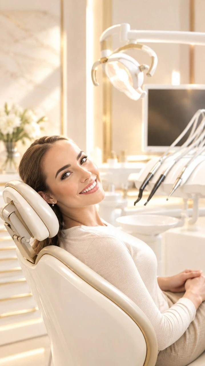 Dentist treating a patient in a bright clinic suite at Smile Story Medical Center, Deira