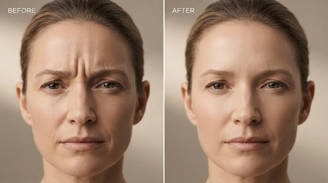 Frown lines between the brows before and after treatment