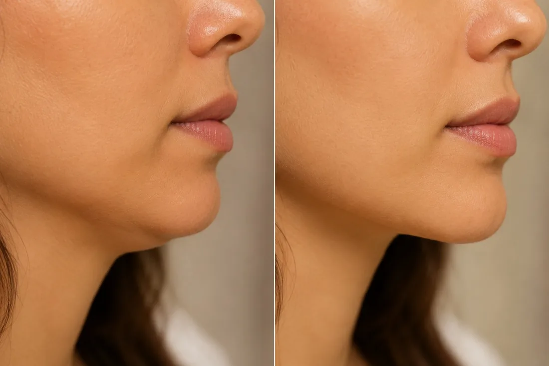 Chin profile before and after augmentation