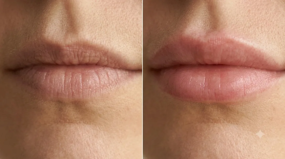 Lip volume before and after enhancement