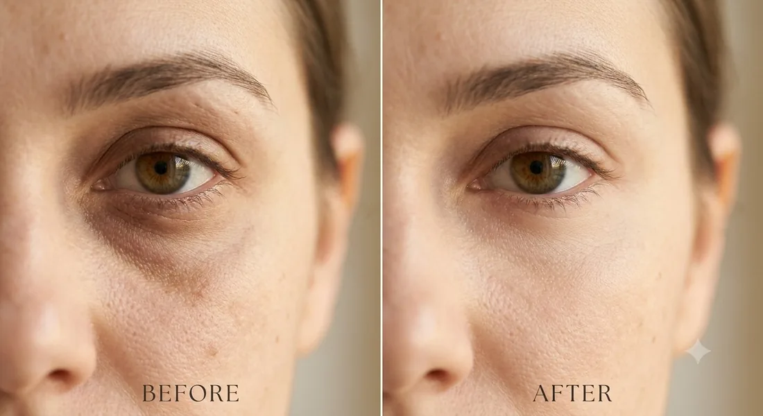 Under-eye hollowing before and after tear trough treatment