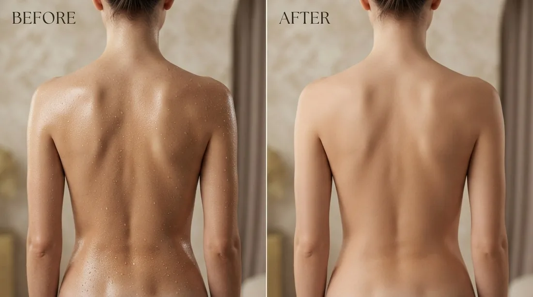 Widespread body sweating before and after treatment