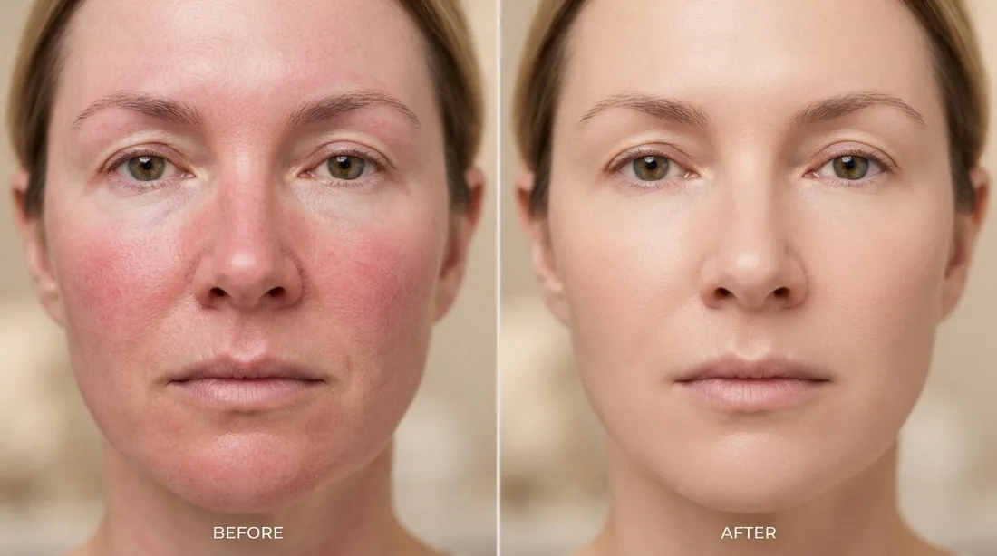 Facial redness and flushing before and after treatment