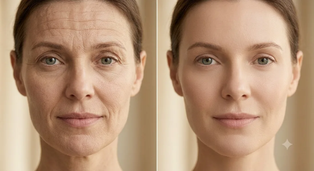 Mid-face volume loss before and after Sculptra treatment